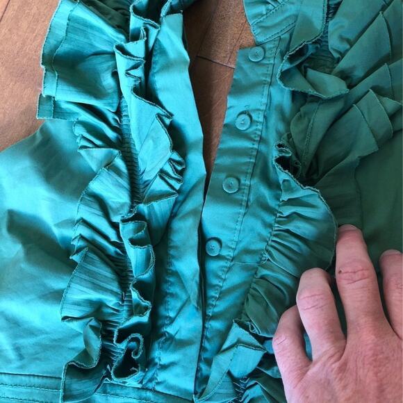 BCBG Maxazria ruffled halter neck Green midi formal dress size 0 - Picture 4 of 10